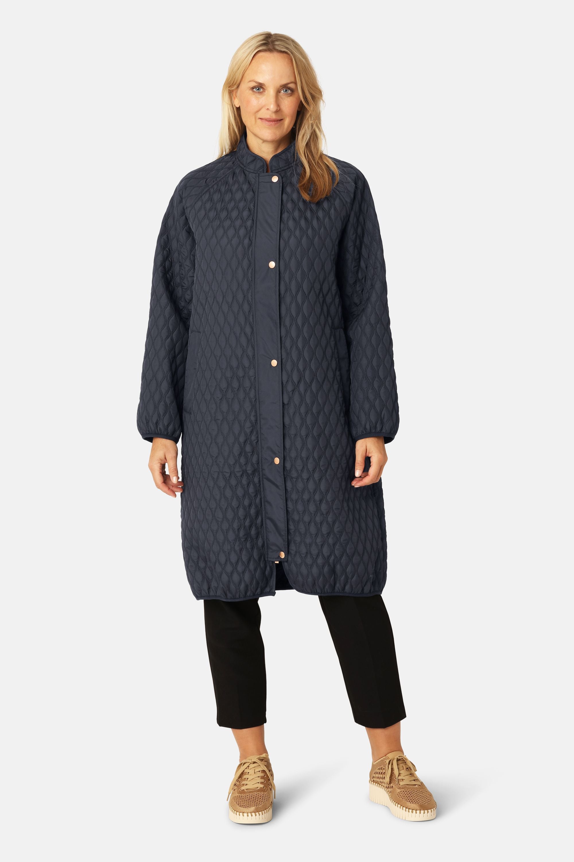 Long Quilt Coat - Dark Indigo